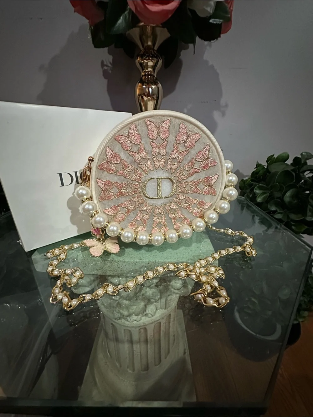 Dior 2026 Spring Limited Edition Butterfly Embroidery Cosmetic Round Pouch-NIB